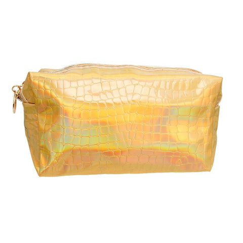 Gold Crocodile Hologram Cosmetic Bag