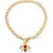 Gucci Style Rhinestone Bee Toggle Necklace w/red Rhinestone