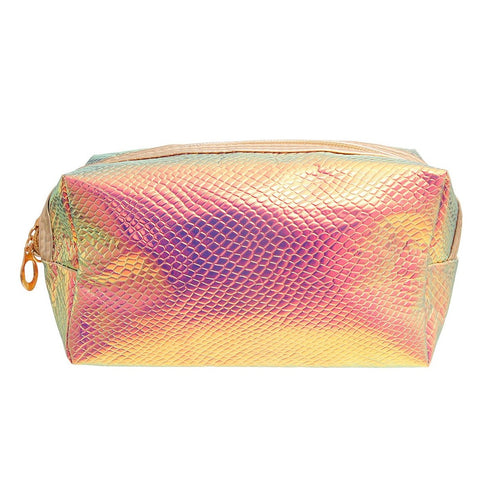 Purple Shiny Hologram Snake Pattern Cosmetic Bag